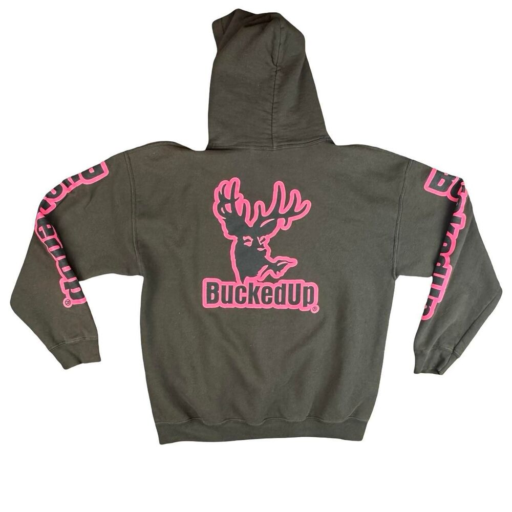 Chocolate Brown Women's BuckedUp Bold Pink Font Hoodie - Picture 2 of 5